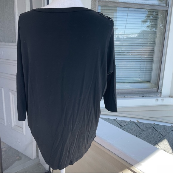 Soprano Black Shirt with Beaded Shoulder Detail Size L - Picture 3 of 12